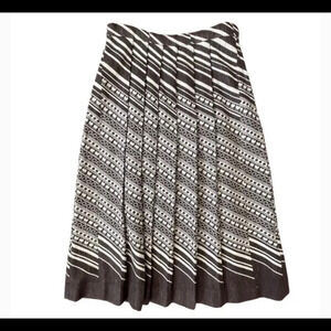 Double Knit 100% Wool Pleated MIDI Skirt Brown Floral Stripe Size  8